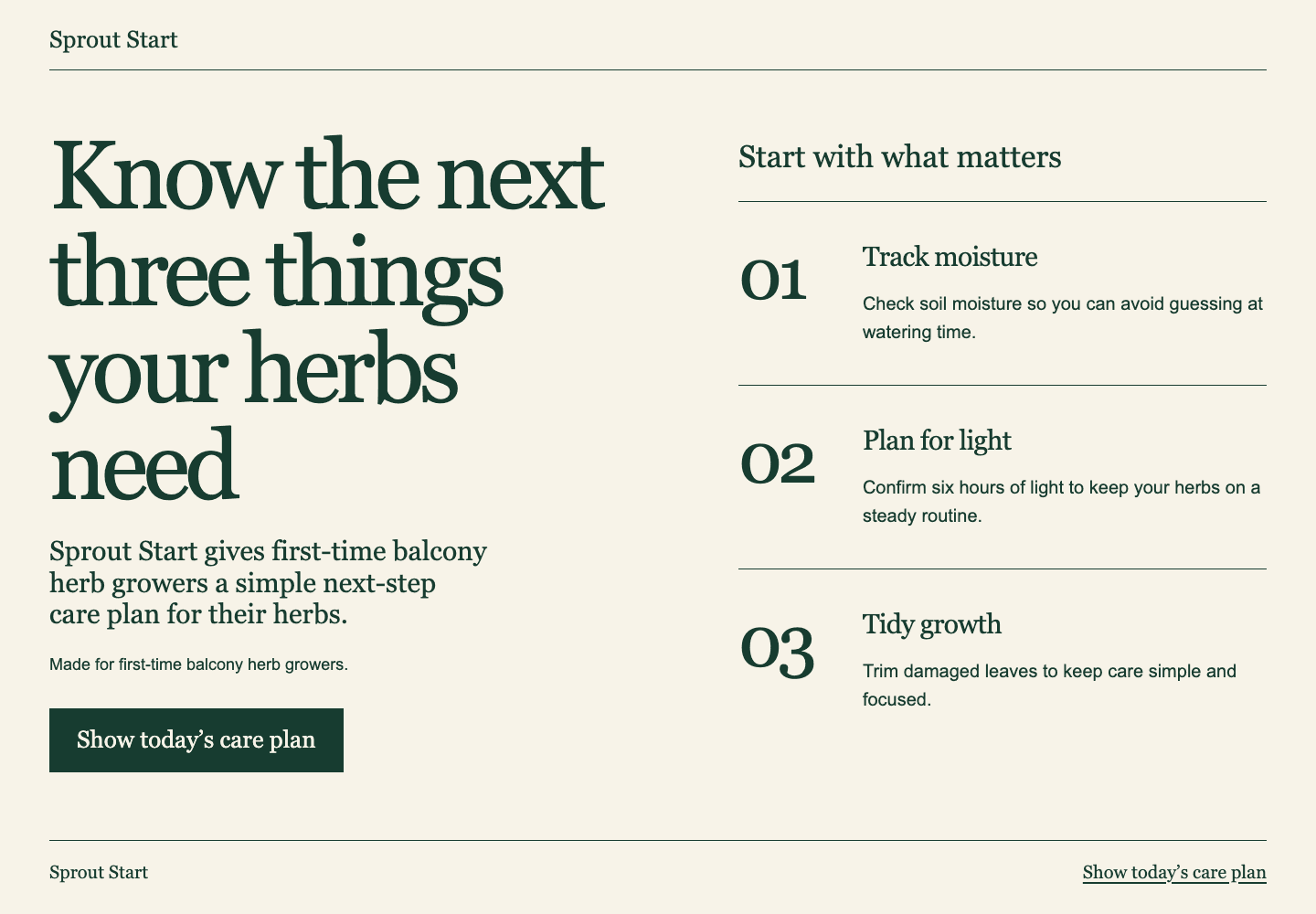 The Sprout Start page created by Factory v0.